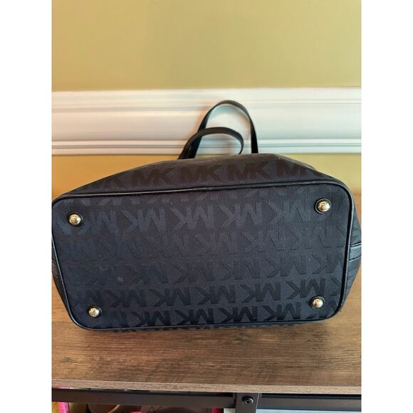 Michael Kors MK Logo Black Canvas Tote Bag Purse Handbag Designer - Picture 4 of 16